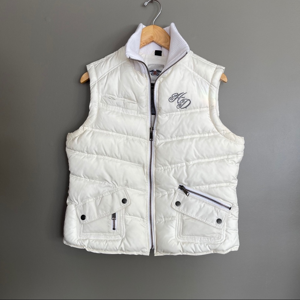 Harley Davidson Cream Puffer Vest Full Zip Medium